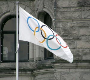 Olympic flag flying in Victoria